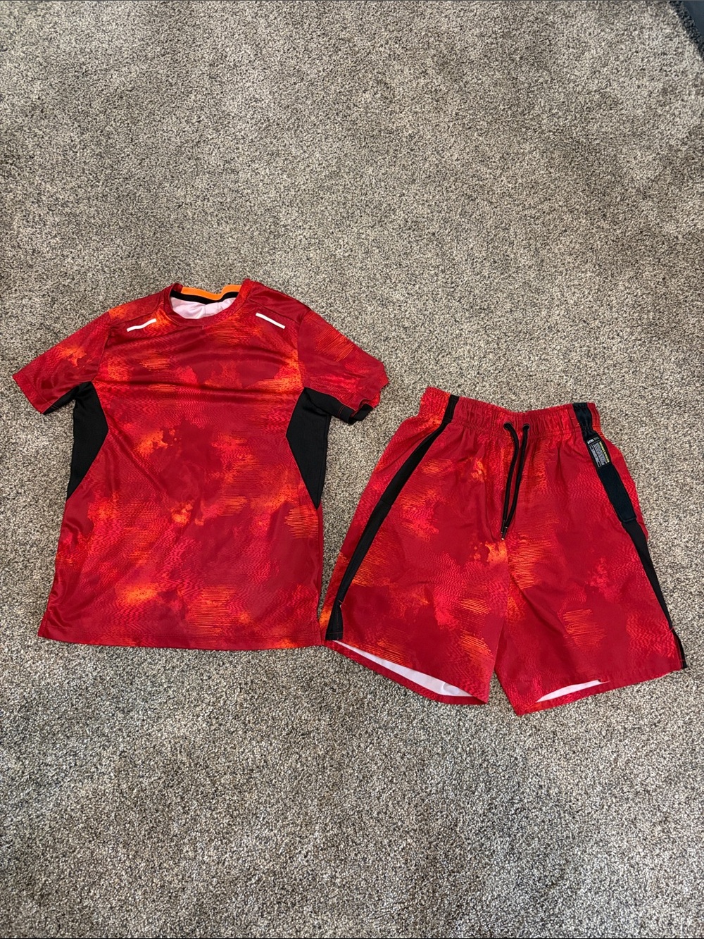 Boys Athletic Works Red and Black Kids Jersey & Shorts Set Size Large 10/12